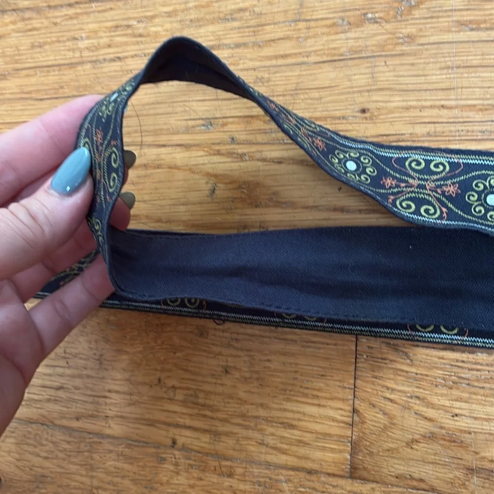 Handmade Navy Blue Floral Pattern Lightweight Belt with Gold Hardware